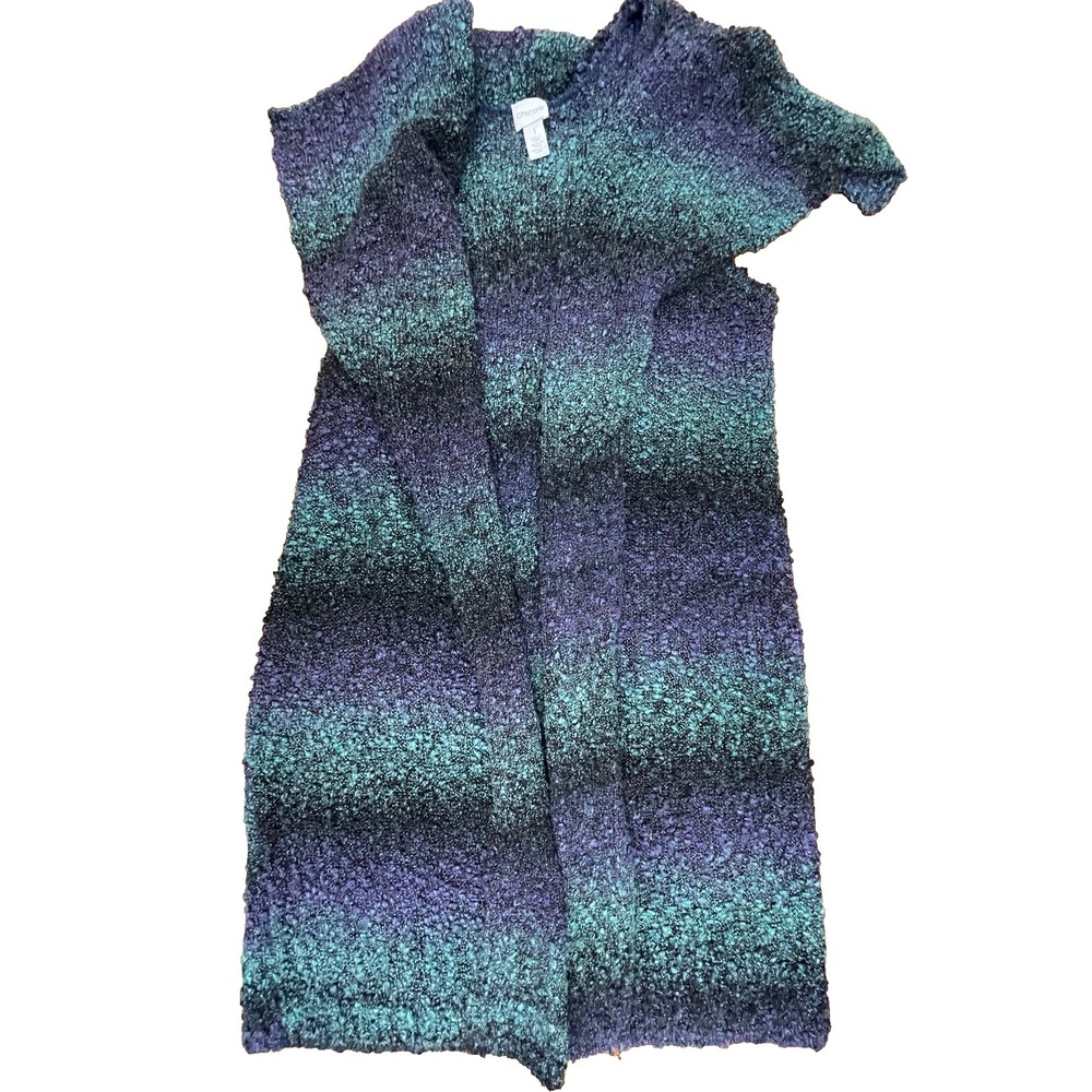 Chicos 1 Cardigan Womens M 8 Duster Sweater Open Blue‎ Purple Boucle Knit